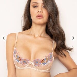 New! Soirée Agent Provocateur Giana Bra Blush Beaded Embellished Crystal Bra 32B